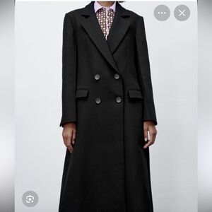 Zara Black Cotton Blend Long Coat